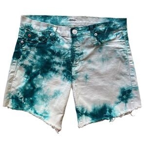 Hudson Tilda Teal Tie Dye Marble Aqua Denim White Jean Shorts Size 28